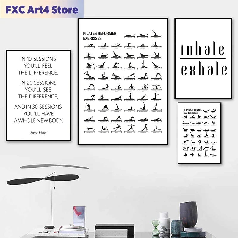 Health Wellness Fitness - Frameless Pilates Workout Chart Poster Canvas